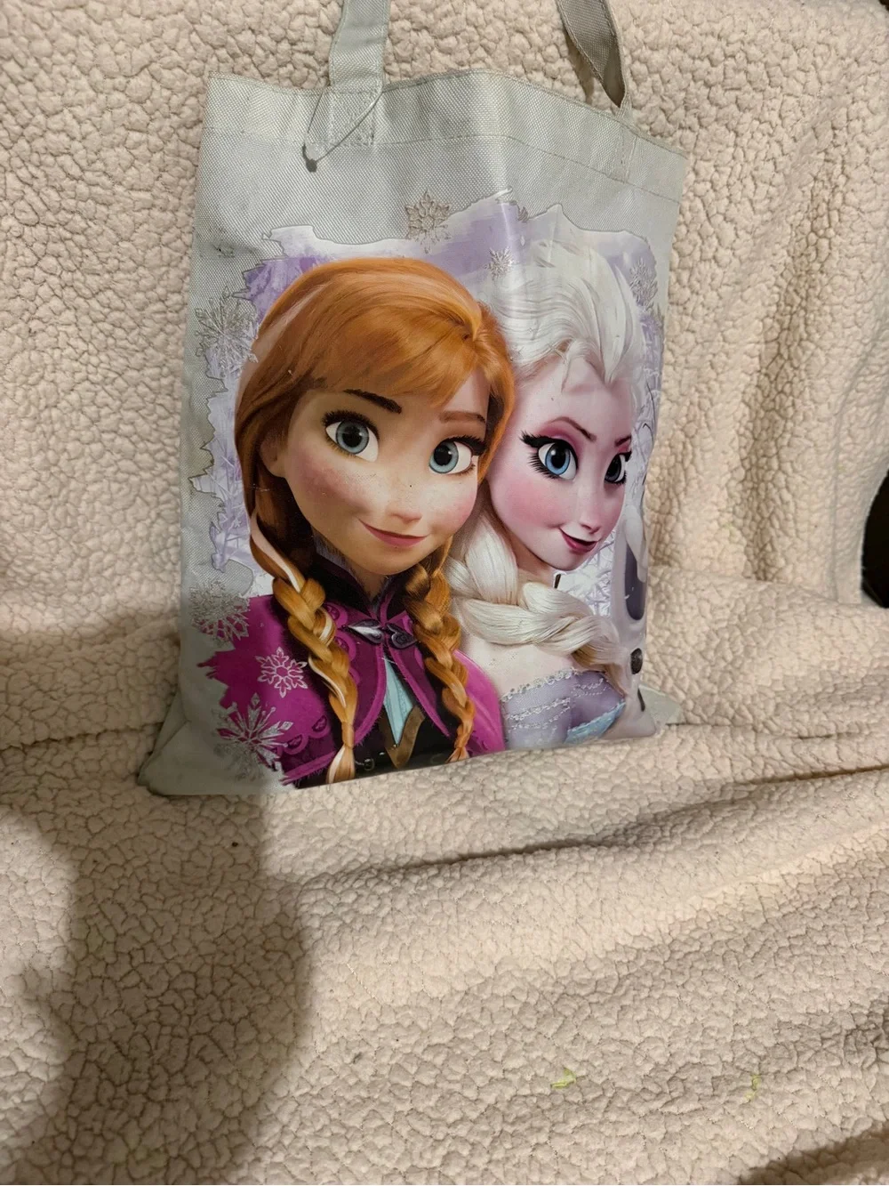 Disney Cream Tote Bag with Anna & Elsa Purple Pink Accents